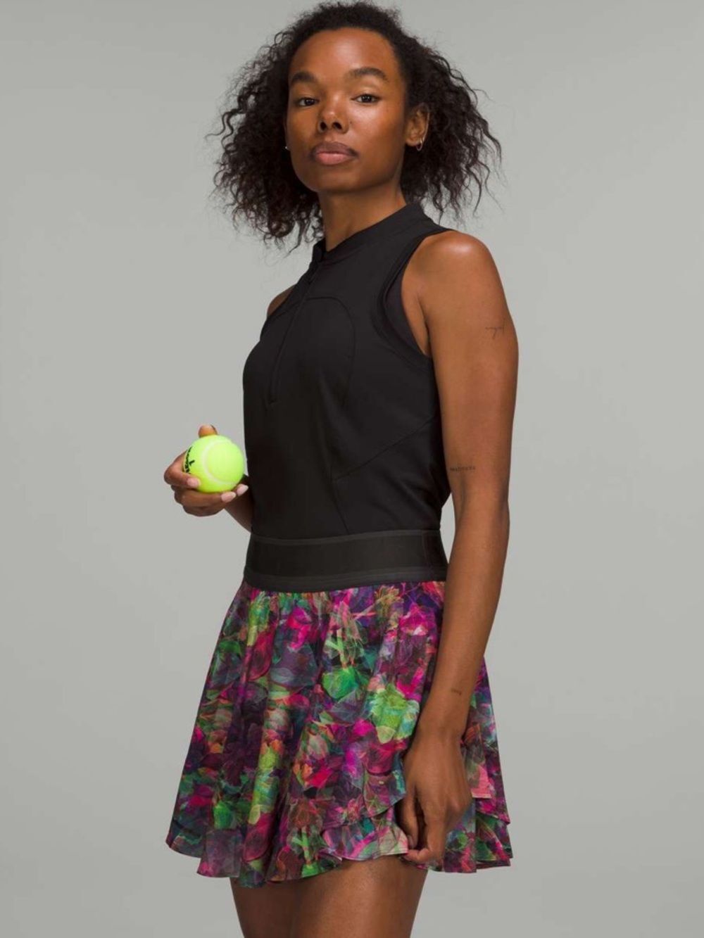 Lululemon 10 Court Rival High-Rise Tennis Skort Vivid Floral Black Waistband